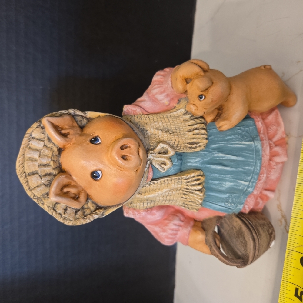 Source Unknown Pig Figurine with Pink and Blue Outfit